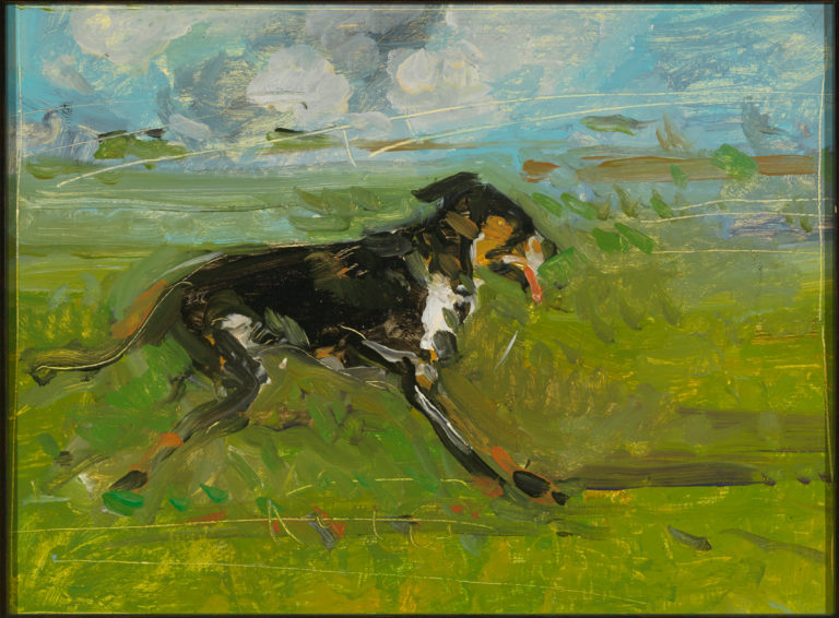 Robert Andrew Parker, "Dog Running" oil on board (2005)