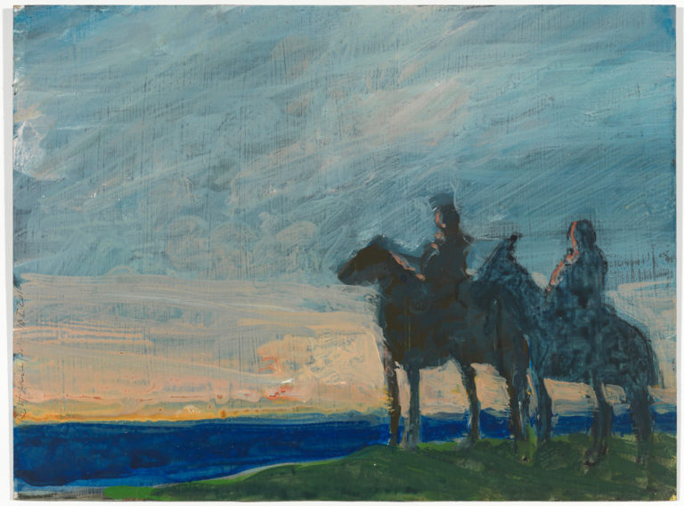 RA Parker "Two Men on Horses" oil on board (2010)