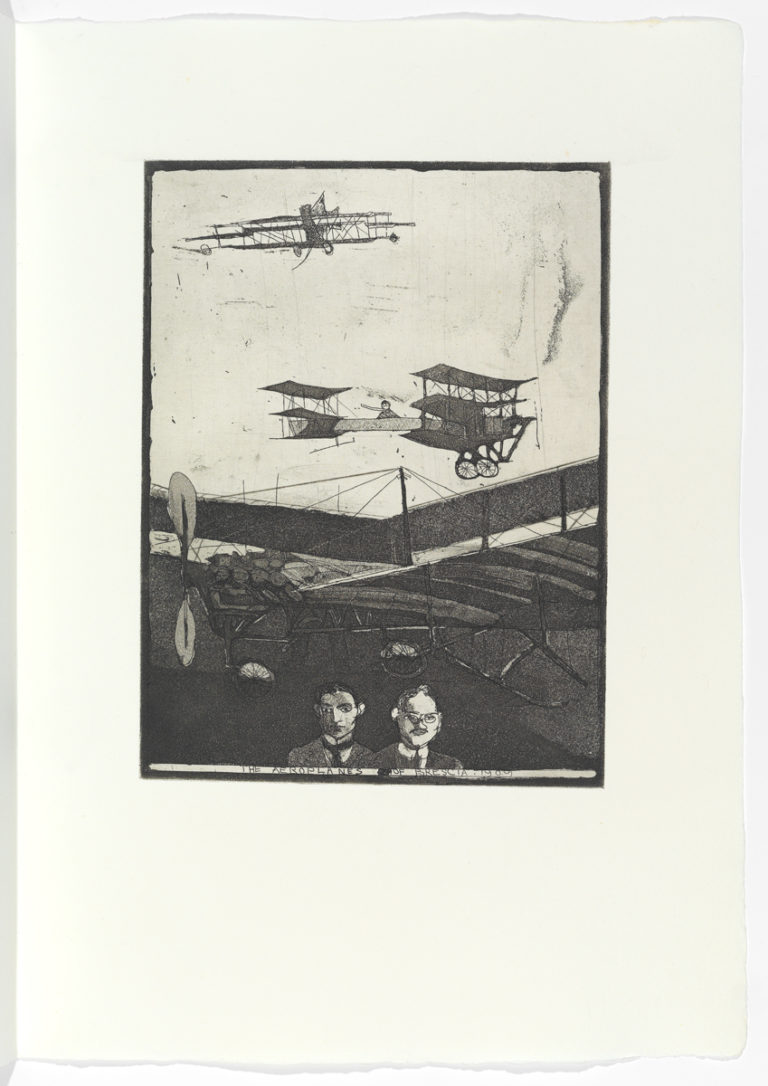 Robert Andrew Parker, "Airplanes at Brescia" (1990), etching. Excerpted from the book "Dreams, Diaries, and Fragments".