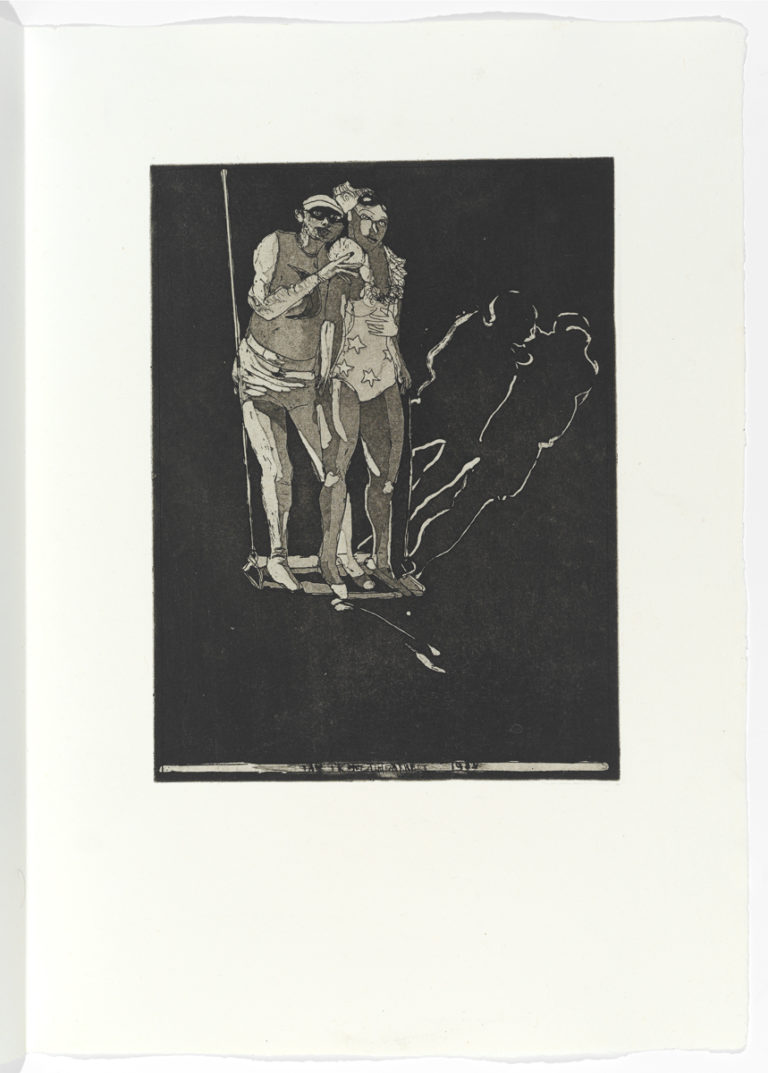 Robert Andrew Parker, "Acrobats" (1990), etching. Excerpted from the book "Dreams, Diaries, and Fragments".