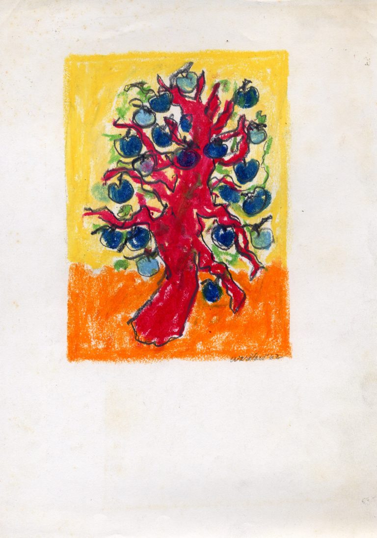 Apple Tree, 1962, oil crayon & pencil on paper, 8