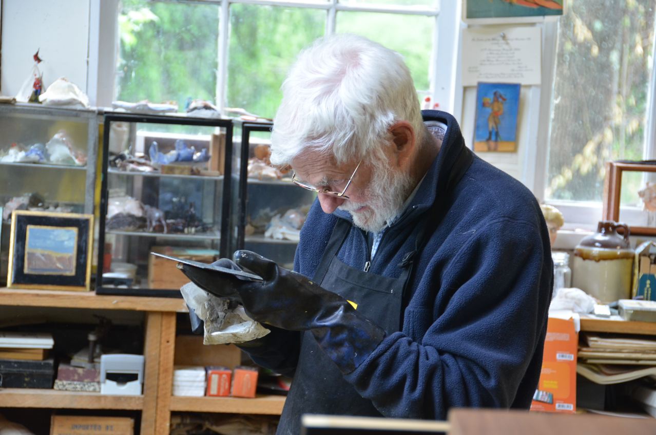 Robert Andrew Parker inspecting an etching plate