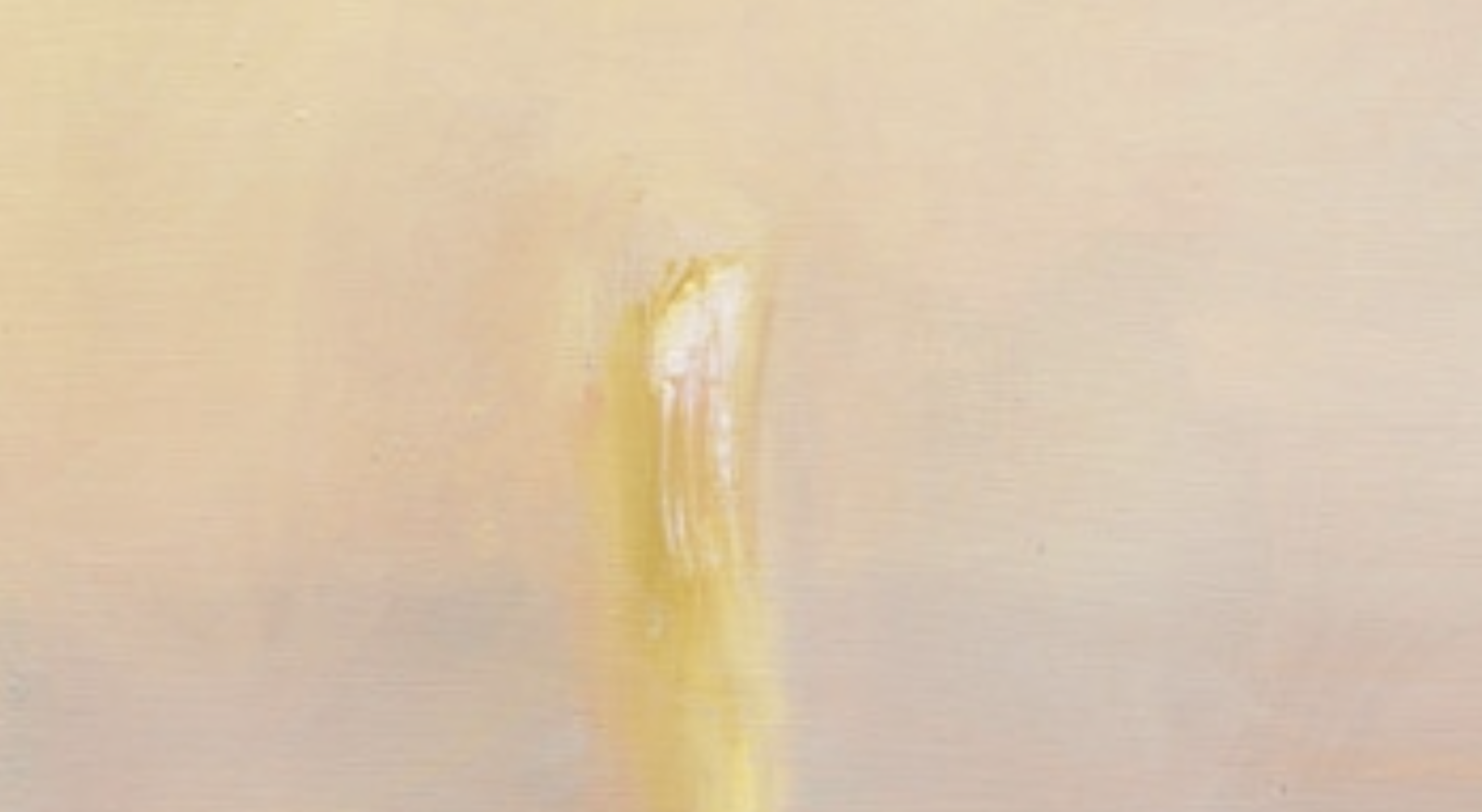 Detail of pale yellow and off white painting with a lit candle bottom left